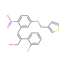 O=[N+]([O-])c1ccc(OCc2ccsc2)cc1/C=C(/CO)c1ccccc1Cl ZINC000013780371