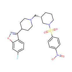 O=[N+]([O-])c1ccc(S(=O)(=O)N2CCC[C@@H](CN3CCC(c4noc5cc(F)ccc45)CC3)C2)cc1 ZINC000653798425