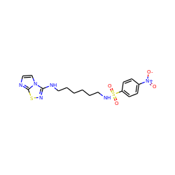 O=[N+]([O-])c1ccc(S(=O)(=O)NCCCCCCNc2nsc3nccn23)cc1 ZINC000013641268