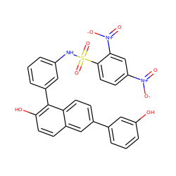 O=[N+]([O-])c1ccc(S(=O)(=O)Nc2cccc(-c3c(O)ccc4cc(-c5cccc(O)c5)ccc34)c2)c([N+](=O)[O-])c1 ZINC000084653935