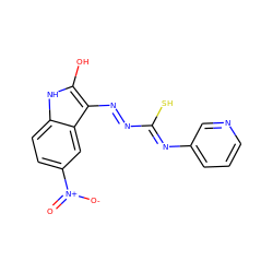 O=[N+]([O-])c1ccc2[nH]c(O)c(N=NC(S)=Nc3cccnc3)c2c1 ZINC000253978894