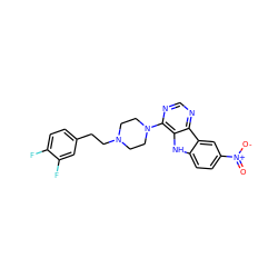 O=[N+]([O-])c1ccc2[nH]c3c(N4CCN(CCc5ccc(F)c(F)c5)CC4)ncnc3c2c1 ZINC000013559650