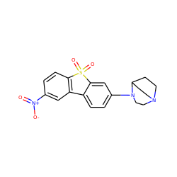 O=[N+]([O-])c1ccc2c(c1)-c1ccc(N3CCN4CCC3CC4)cc1S2(=O)=O ZINC000169308803