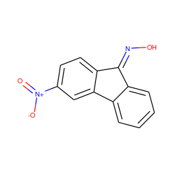 O=[N+]([O-])c1ccc2c(c1)-c1ccccc1C2=NO ZINC000263591188