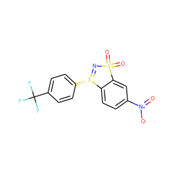 O=[N+]([O-])c1ccc2c(c1)S(=O)(=O)N=[S@]2c1ccc(C(F)(F)F)cc1 ZINC000073156652