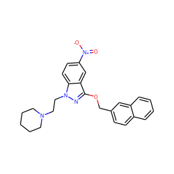 O=[N+]([O-])c1ccc2c(c1)c(OCc1ccc3ccccc3c1)nn2CCN1CCCCC1 ZINC000103263947