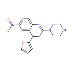 O=[N+]([O-])c1ccc2nc(N3CCNCC3)cc(-c3ccco3)c2c1 ZINC000013439743