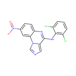 O=[N+]([O-])c1ccc2nc(Nc3c(Cl)cccc3Cl)c3cncn3c2c1 ZINC000013860309