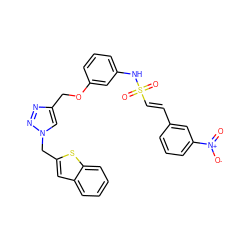 O=[N+]([O-])c1cccc(/C=C/S(=O)(=O)Nc2cccc(OCc3cn(Cc4cc5ccccc5s4)nn3)c2)c1 ZINC000072180302