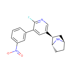 O=[N+]([O-])c1cccc(-c2cc([C@H]3C[C@H]4CC[C@H]3N4)cnc2F)c1 ZINC000103249584