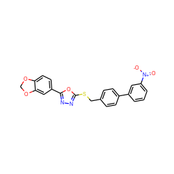 O=[N+]([O-])c1cccc(-c2ccc(CSc3nnc(-c4ccc5c(c4)OCO5)o3)cc2)c1 ZINC000096271058