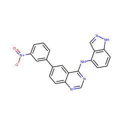 O=[N+]([O-])c1cccc(-c2ccc3ncnc(Nc4cccc5[nH]ncc45)c3c2)c1 ZINC000143085295