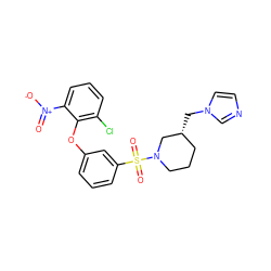 O=[N+]([O-])c1cccc(Cl)c1Oc1cccc(S(=O)(=O)N2CCC[C@@H](Cn3ccnc3)C2)c1 ZINC000653912818