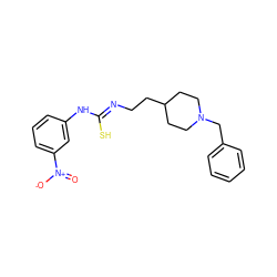 O=[N+]([O-])c1cccc(N/C(S)=N/CCC2CCN(Cc3ccccc3)CC2)c1 ZINC000013734777