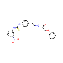 O=[N+]([O-])c1cccc(NC(=S)Nc2ccc(CCNC[C@H](O)COc3ccccc3)cc2)c1 ZINC000043077219