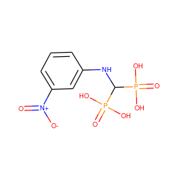 O=[N+]([O-])c1cccc(NC(P(=O)(O)O)P(=O)(O)O)c1 ZINC000013673738