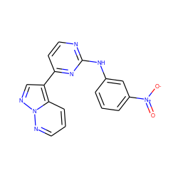 O=[N+]([O-])c1cccc(Nc2nccc(-c3cnn4ncccc34)n2)c1 ZINC000038387927