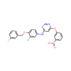 O=[N+]([O-])c1cccc(Oc2cc(Nc3ccc(OCc4cccc(F)c4)c(Cl)c3)ncn2)c1 ZINC000082150226