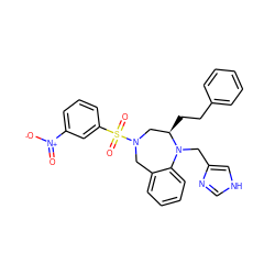 O=[N+]([O-])c1cccc(S(=O)(=O)N2Cc3ccccc3N(Cc3c[nH]cn3)[C@H](CCc3ccccc3)C2)c1 ZINC000025982742