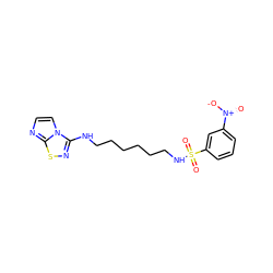 O=[N+]([O-])c1cccc(S(=O)(=O)NCCCCCCNc2nsc3nccn23)c1 ZINC000013641265