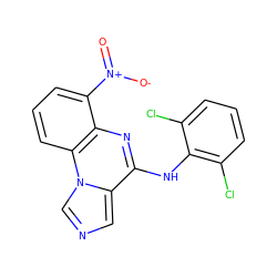 O=[N+]([O-])c1cccc2c1nc(Nc1c(Cl)cccc1Cl)c1cncn12 ZINC000026569377