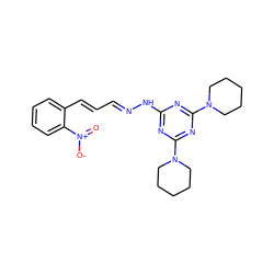 O=[N+]([O-])c1ccccc1/C=C/C=N/Nc1nc(N2CCCCC2)nc(N2CCCCC2)n1 ZINC000001883281