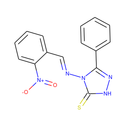 O=[N+]([O-])c1ccccc1/C=N/n1c(-c2ccccc2)n[nH]c1=S ZINC000013111802