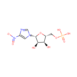 O=[N+]([O-])c1cn([C@@H]2O[C@H](COP(=O)(O)O)[C@@H](O)[C@H]2O)cn1 ZINC000040900882