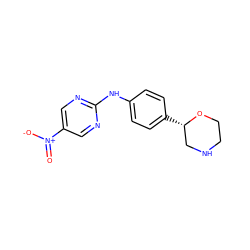 O=[N+]([O-])c1cnc(Nc2ccc([C@H]3CNCCO3)cc2)nc1 ZINC000150041513