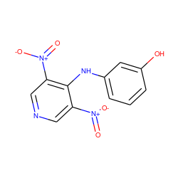 O=[N+]([O-])c1cncc([N+](=O)[O-])c1Nc1cccc(O)c1 ZINC000005017055