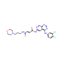 O=C(/C=C/C(=O)Nc1cc2c(Nc3ccc(F)c(Cl)c3)ncnc2cn1)NCCCN1CCOCC1 ZINC000013861833