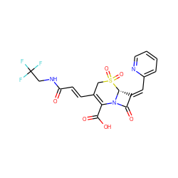 O=C(/C=C/C1=C(C(=O)O)N2C(=O)/C(=C/c3ccccn3)[C@H]2S(=O)(=O)C1)NCC(F)(F)F ZINC000013442958