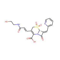 O=C(/C=C/C1=C(C(=O)O)N2C(=O)/C(=C/c3ccccn3)[C@H]2S(=O)(=O)C1)NCCO ZINC000013442961