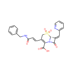 O=C(/C=C/C1=C(C(=O)O)N2C(=O)/C(=C/c3ccccn3)[C@H]2S(=O)(=O)C1)NCc1ccccc1 ZINC000013442973