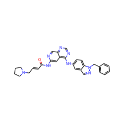 O=C(/C=C/CN1CCCC1)Nc1cc2c(Nc3ccc4c(cnn4Cc4ccccc4)c3)ncnc2cn1 ZINC001772636066