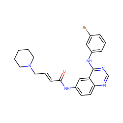 O=C(/C=C/CN1CCCCC1)Nc1ccc2ncnc(Nc3cccc(Br)c3)c2c1 ZINC000013863671