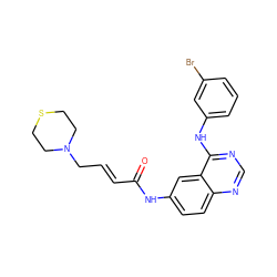 O=C(/C=C/CN1CCSCC1)Nc1ccc2ncnc(Nc3cccc(Br)c3)c2c1 ZINC000013863673