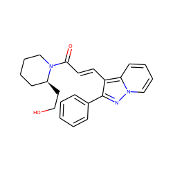 O=C(/C=C/c1c(-c2ccccc2)nn2ccccc12)N1CCCC[C@@H]1CCO ZINC000001486608