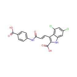 O=C(/C=C/c1c(C(=O)O)[nH]c2cc(Cl)cc(Cl)c12)Nc1ccc(C(=O)O)cc1 ZINC000013761289