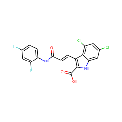 O=C(/C=C/c1c(C(=O)O)[nH]c2cc(Cl)cc(Cl)c12)Nc1ccc(F)cc1F ZINC000013761288