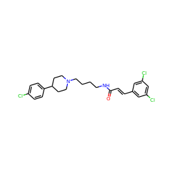 O=C(/C=C/c1cc(Cl)cc(Cl)c1)NCCCCN1CCC(c2ccc(Cl)cc2)CC1 ZINC000028957560