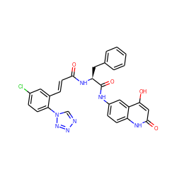 O=C(/C=C/c1cc(Cl)ccc1-n1cnnn1)N[C@@H](Cc1ccccc1)C(=O)Nc1ccc2[nH]c(=O)cc(O)c2c1 ZINC000140266843