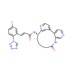 O=C(/C=C/c1cc(Cl)ccc1-n1cnnn1)N[C@H]1CCCCC(=O)Nc2cnccc2-c2ccnc1c2 ZINC000114224087