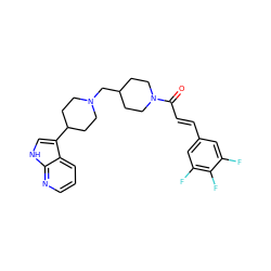 O=C(/C=C/c1cc(F)c(F)c(F)c1)N1CCC(CN2CCC(c3c[nH]c4ncccc34)CC2)CC1 ZINC000042888035