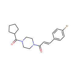 O=C(/C=C/c1ccc(Br)cc1)N1CCN(C(=O)C2CCCC2)CC1 ZINC000029323754