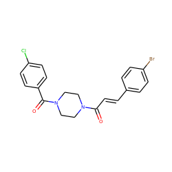 O=C(/C=C/c1ccc(Br)cc1)N1CCN(C(=O)c2ccc(Cl)cc2)CC1 ZINC000215283507