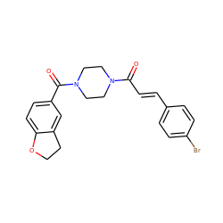 O=C(/C=C/c1ccc(Br)cc1)N1CCN(C(=O)c2ccc3c(c2)CCO3)CC1 ZINC000169345919