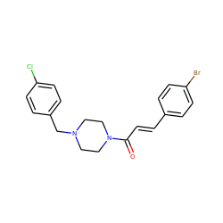 O=C(/C=C/c1ccc(Br)cc1)N1CCN(Cc2ccc(Cl)cc2)CC1 ZINC000208047681