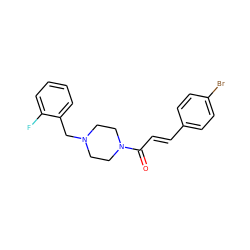 O=C(/C=C/c1ccc(Br)cc1)N1CCN(Cc2ccccc2F)CC1 ZINC000215283639