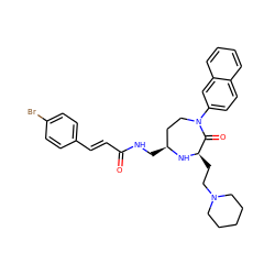 O=C(/C=C/c1ccc(Br)cc1)NC[C@H]1CCN(c2ccc3ccccc3c2)C(=O)[C@@H](CCN2CCCCC2)N1 ZINC001772573195